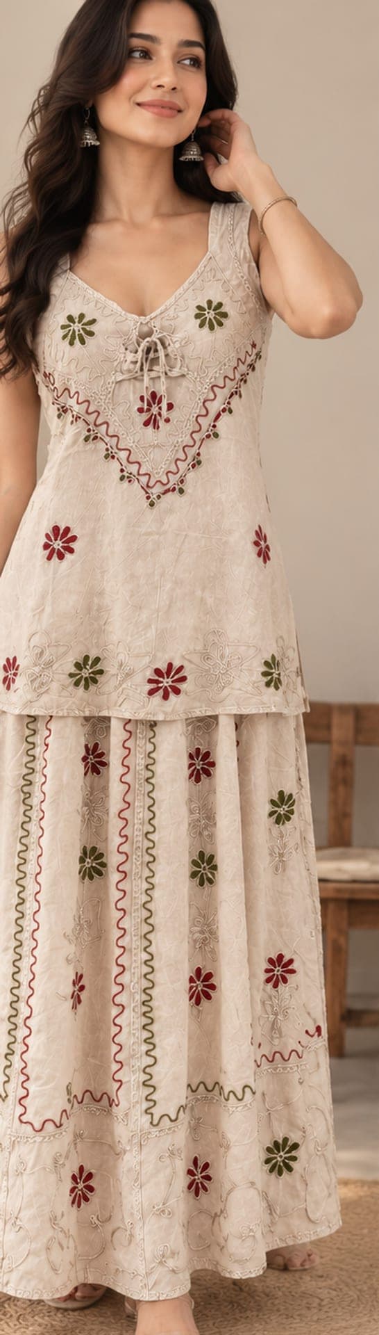 Ivory Embroidered Skirt Set