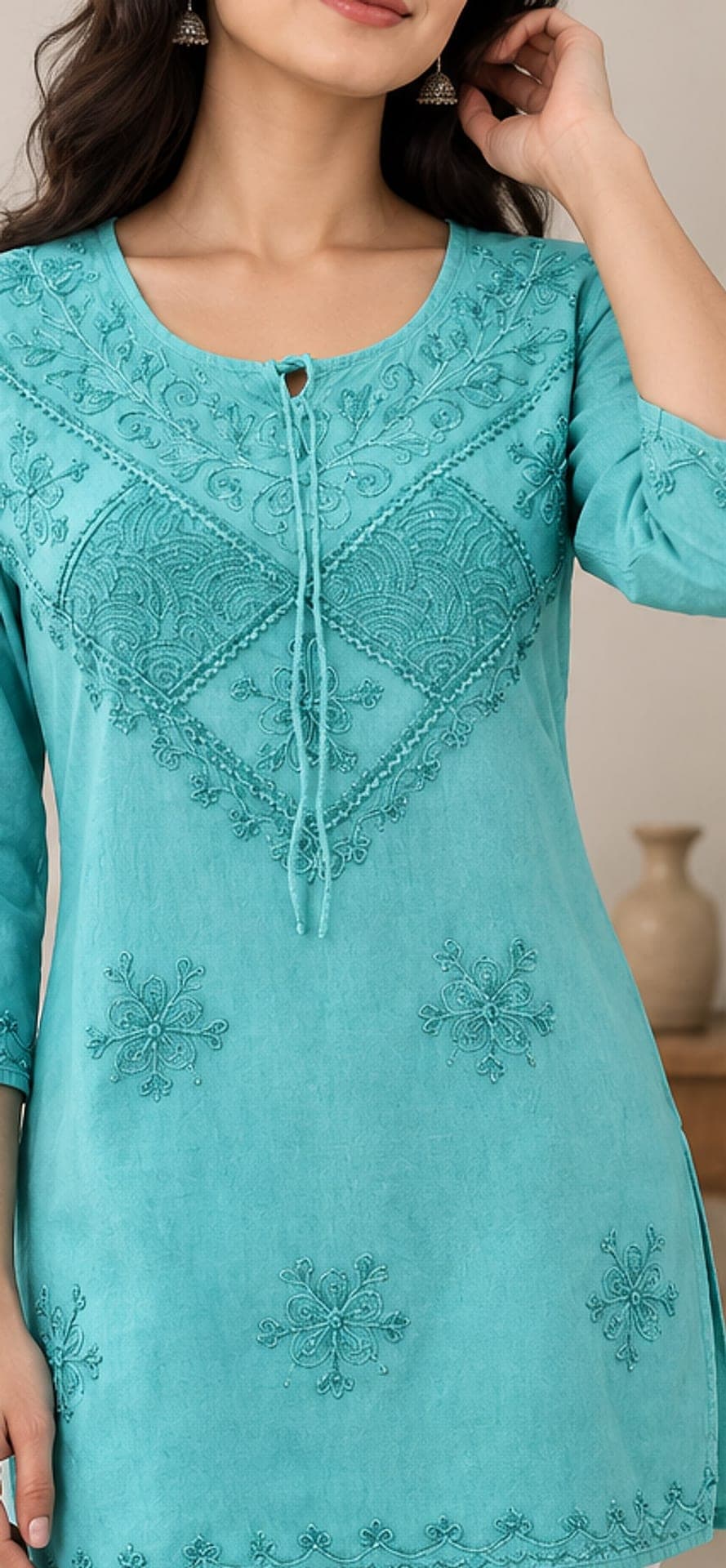 Teal Embroidered Kurti