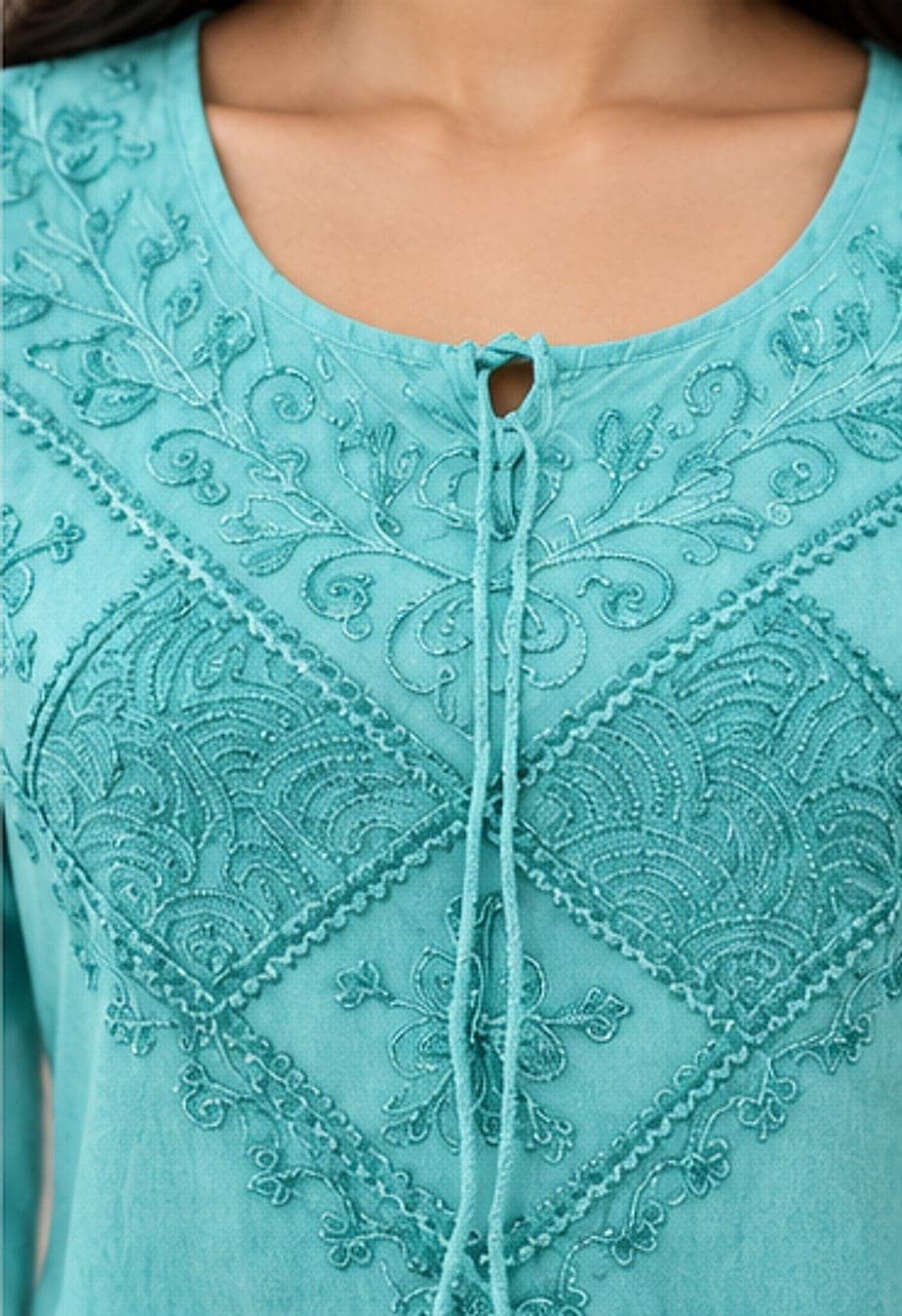 Teal Embroidered Kurti — view 2